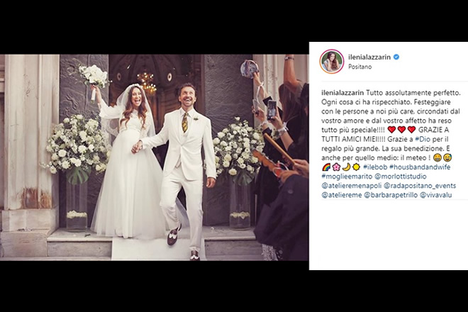Matrimonio di Ilenia Lazzarin e Roberto Palmieri. Foto da Instagram